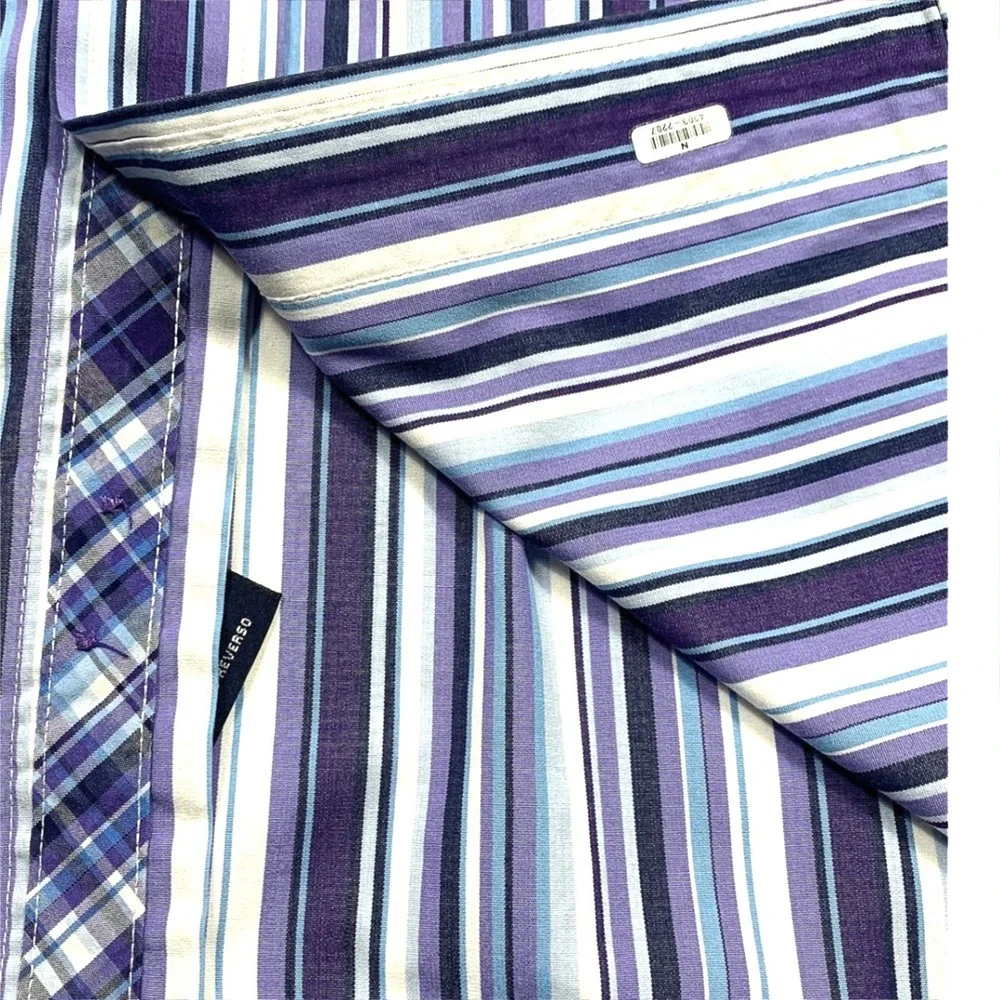 Tommy Hilfiger Button Down‎ Shirt Large Mens Purple Blue Striped Long Sleeve